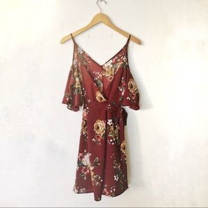 Cold Shoulder Floral Wrap Dress